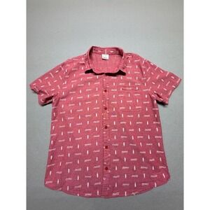 Coca Cola Shirt Mens Large Cotton All Over Print Pocket Button Up Short Sleeve